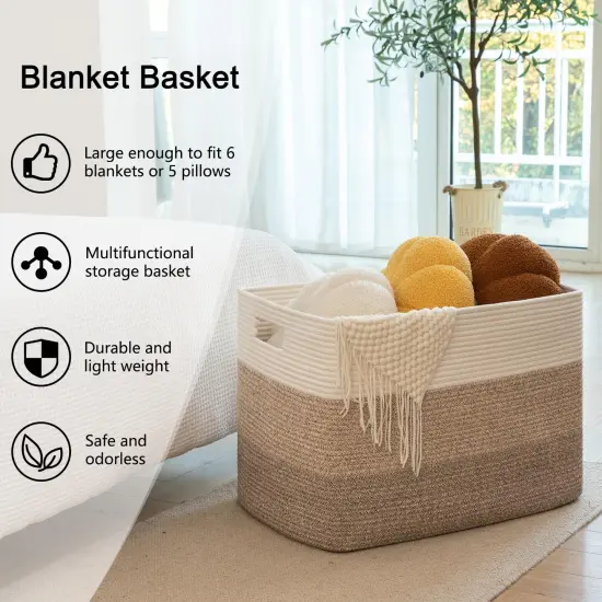 108L Super Large Blanket Basket, 25&rdquo;x16&rdquo;x16&rdquo;(108L) Rectangle Woven Baskets for Storage, Cotton Rope Basket For Living Room, Toy Storage with Handle- Gradient Brown {5}