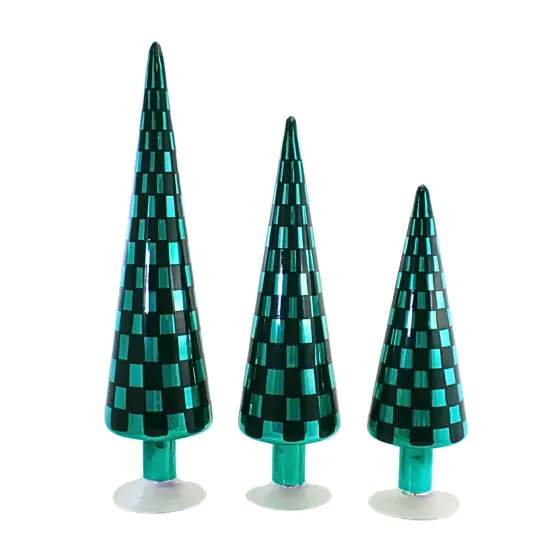Cody Foster 18.25 In Green Trees Set/3 Christmas Decorative Tree Set , Christmas Decor Checkered Tree Glass {2}