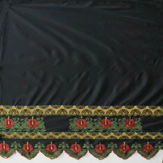 1 Yard Double Anthurium Embroidered Border Polyester Fabric Multi Color Floral Accent 56 Inch Width Yellow {2}