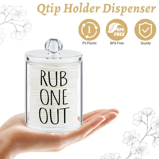 4 Pack Qtip Holder Dispenser with Lids and Labels - 10 oz Acrylic Apothecary Jars Plastic Bathroom Vanity Canister Organizer for Cotton Balls, Pads, Swabs, Floss (Clear) {6}