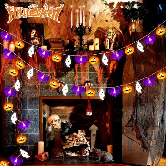 2 Pack Halloween String Lights Outdoor - Pumpkin Ghost String Lights {2}