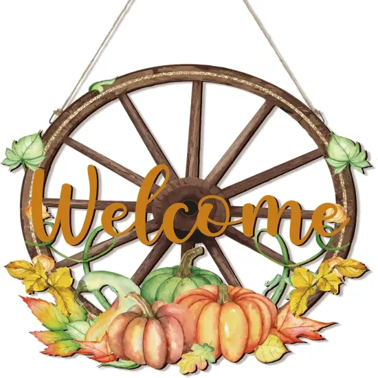 Fall Welcome Door Sign Autumn Harvest Thanksgiving Pumpkin {1}