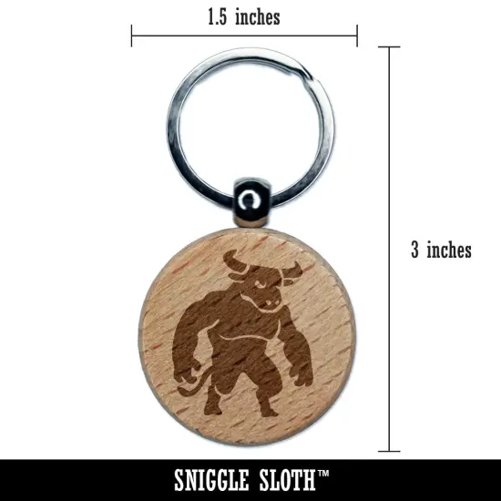 Minotaur Mythical Man Bull Creature Engraved Wood Round Keychain Tag Charm {2}