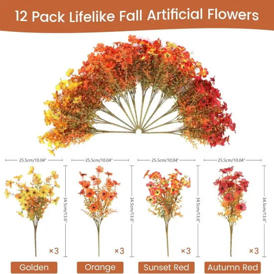12 Bundles Artificial Fall Flowers - Mix {4}