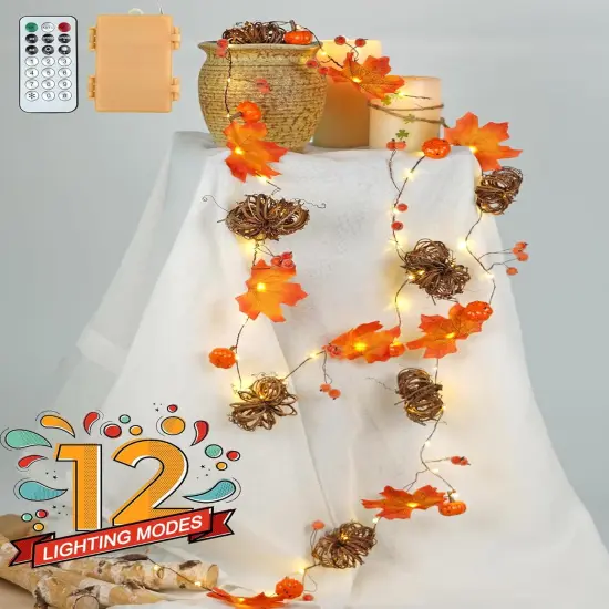 Fall Maple Leaves String Lights - 6.6ft 60 LEDs (Orange Pumpkin) {4}