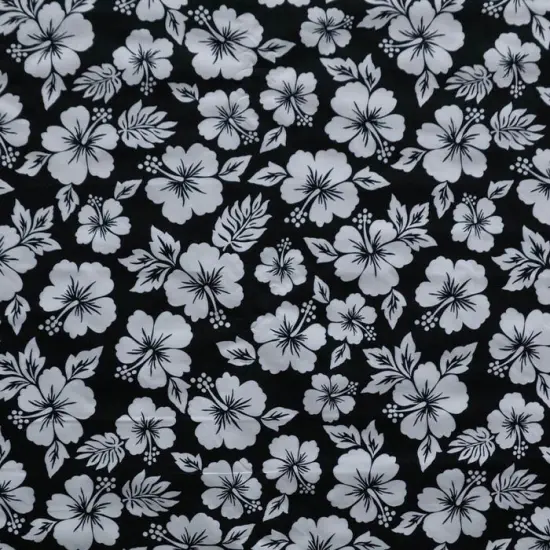 1 Yard Hibiscus Flower Polyester Fabric, 60 Inch Wide Floral Print Material White {5}