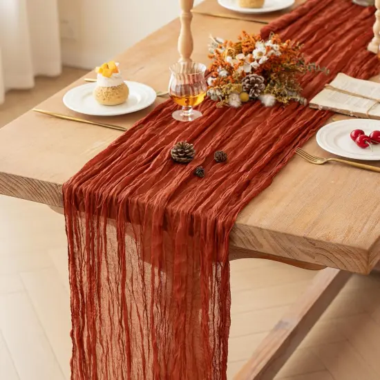 Terracotta Cheesecloth Table Runner 35x120 Inches {1}