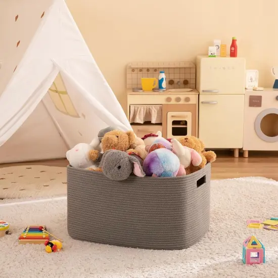 XXLarge Rectangle Blanket Basket-96L, Cotton Woven Basket for Storage, Dirty Clothes Basket for Living Room, Nursery, Bedroom, Toy Organizing with Handle, 24" x 16" x 15", Dark Grey {3}