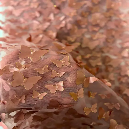 1 Yard 3D Butterfly Embroidered Satin Lace Polyester Fabric Elegant Material 60 Inch Width Gold {6}