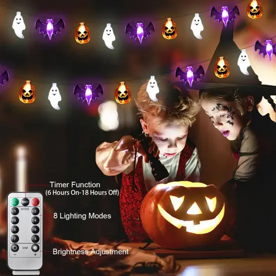 Pumpkin Bat Ghost Battery Operated String Lights {5}