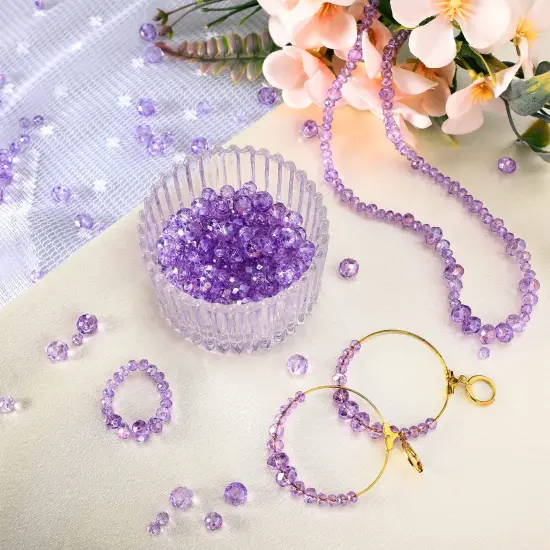 600 Pcs Crystal Glass Beads for Jewelry Making Bulk Faceted Gemstone Rondelle Loose Beads for Bracelet DIY Crafts 8 mm, 6 mm, 4 mm(Purple) {6}