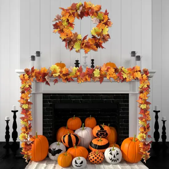 2 Pack 11.4 Ft Fall Garland Maple Leaves Hanging Vine {2}