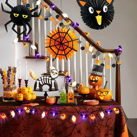 3D Pumpkin Bat Ghost Light with Timer - 8 Light Modes {5}