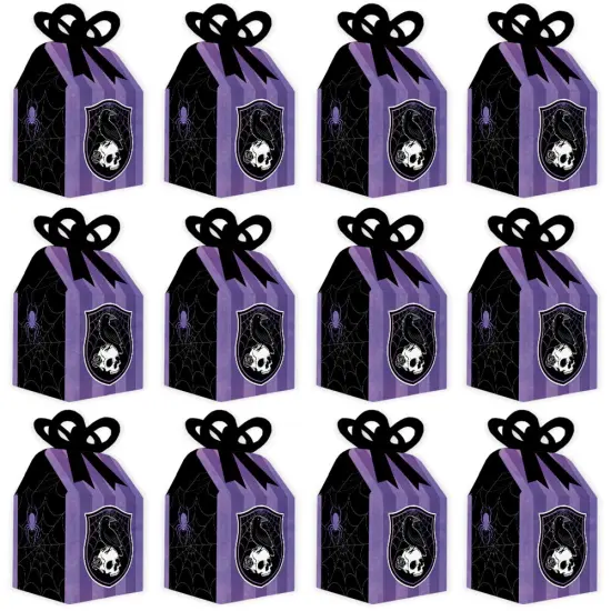 Big Dot of Happiness Goth Girl Bow Boxes, Black and Purple Halloween or Gothic Birthday Party Square Favor Gift Boxes - Set of 12 {5}