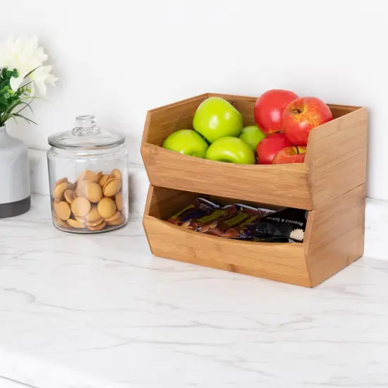 Seville Classics 2-Piece Stackable Bamboo Bin Set {1}