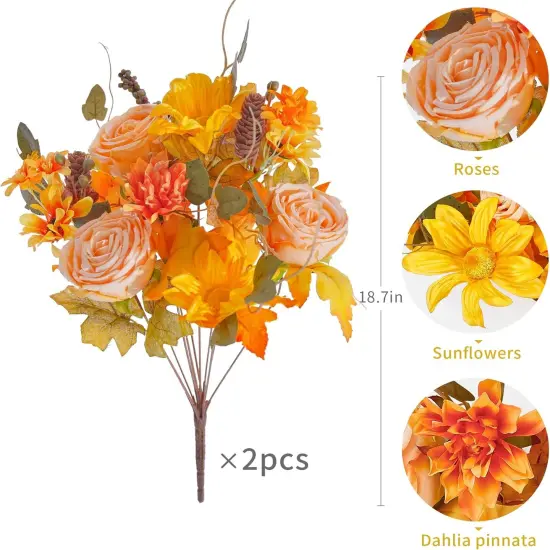2 Pcs Fall Artificial Flowers - Golden {2}
