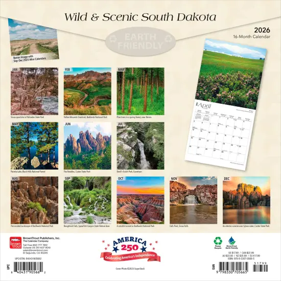 South Dakota Wild & Scenic | 2026 12 x 24 Inch (Hanging) Monthly Square Wall Calendar | Plastic-Free {2}