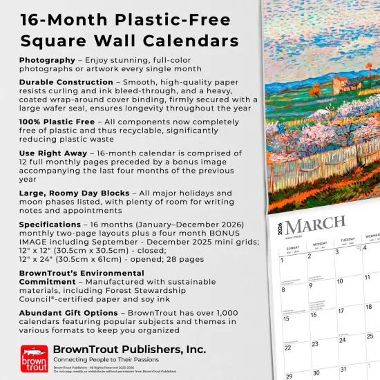 Vincent van Gogh | 2026 12 x 24 Inch (Hanging) Monthly Square Wall Calendar | Plastic-Free {6}