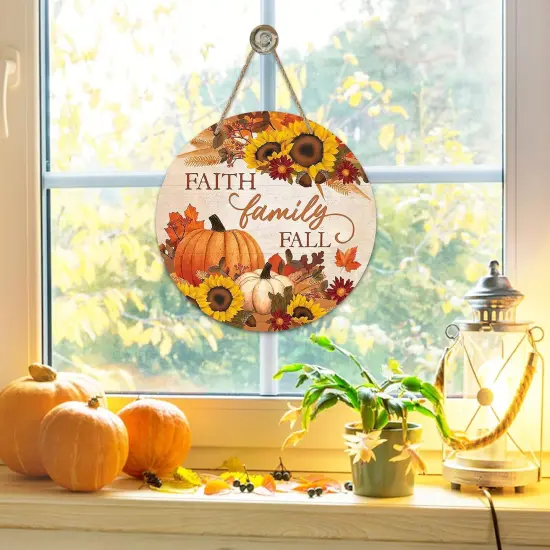 Faith Family Fall Pumpkin Sunflower Front Door Sign {5}