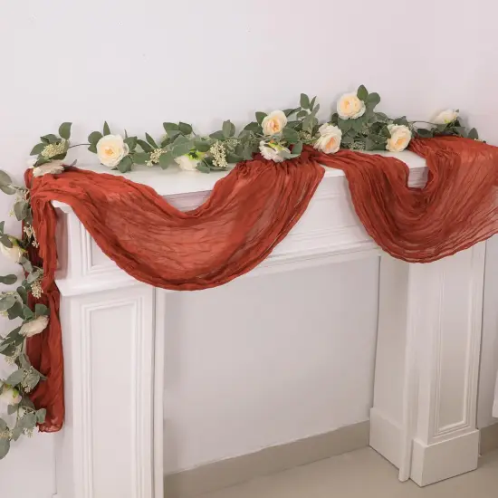 13Ft Terracotta Cheesecloth Table Runner, 160inch Long Rust Cheese Cloth Boho {5}