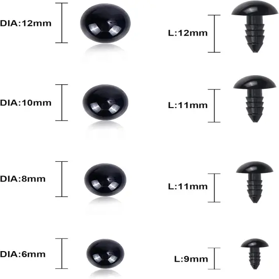 500 Pieces 6-12MM Black Plastic Safety Eyes with Washers for Crochet (4 Sizes) {2}
