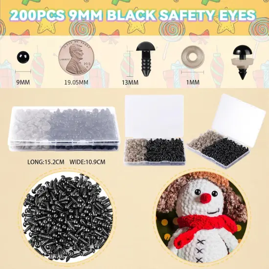 400pcs 9mm Safety Eyes for Amigurumi with Washers {2}