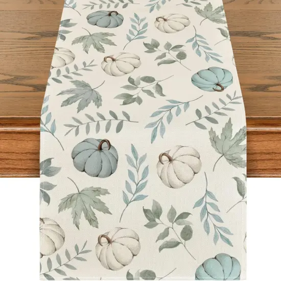 Pumpkins Fall Eucalyptus Leaves Table Runner,13x72 Inch {1}