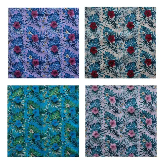 1 Yard Hibiscus Monstera Palm Leaves Polyester Fabric, 60" Wide Tropical Print Turquoise {2}