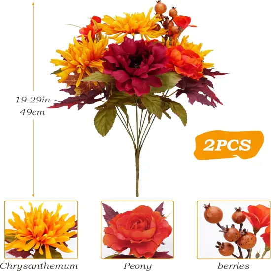 2 Bundles Artificial Fall Flowers - Mixed Bush (19.29") {2}