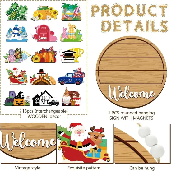 Interchangeable Seasonal Welcome Sign for Front Door {2}