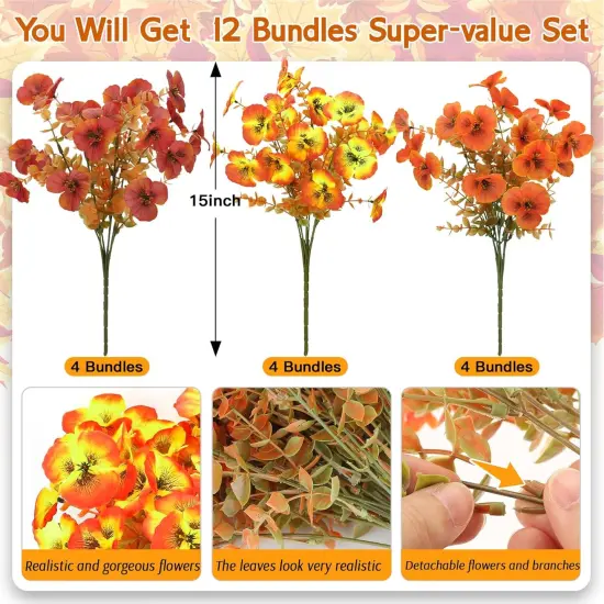 12 Bundles Artificial Fall Flowers (Brown, Red, Yellow) {2}