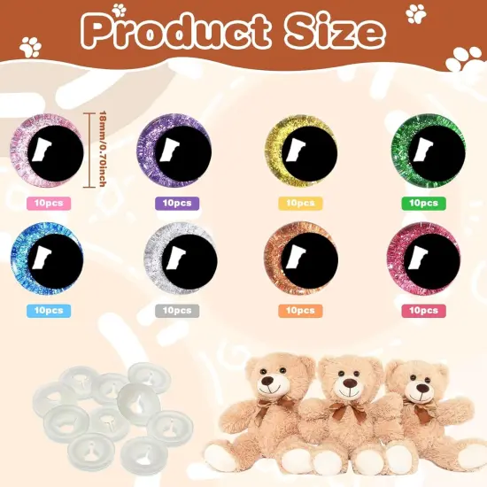 160 Pcs Glitter Safety Eyes 18mm 3D Eyes for Crochet (8 Colors) {2}