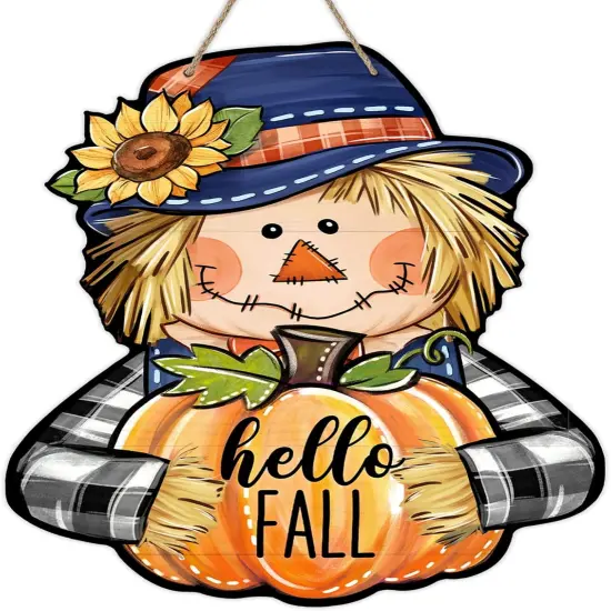 Hello Fall Scarecrow Front Door Sign {1}