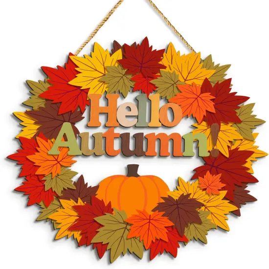 Hello Autumn Wooden Hanging Sign Maple Tree {1}