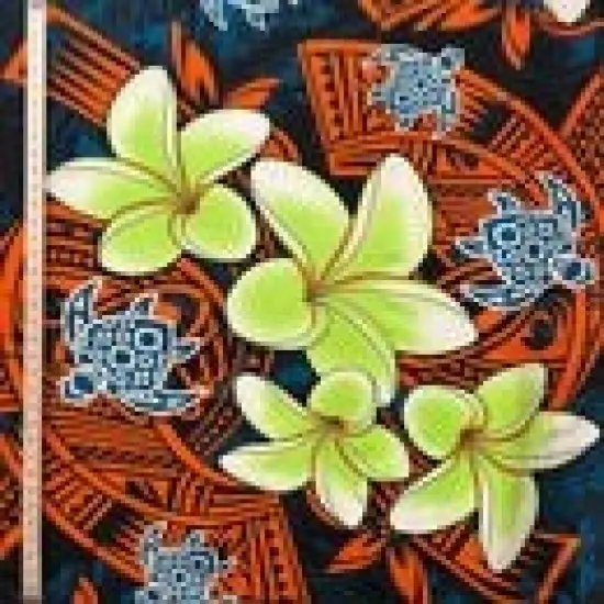 1 Yard Plumeria Turtles Tribal Peachskin Polyester Fabric with Hawaiian Floral Print 44/45 Inch Width Red {5}