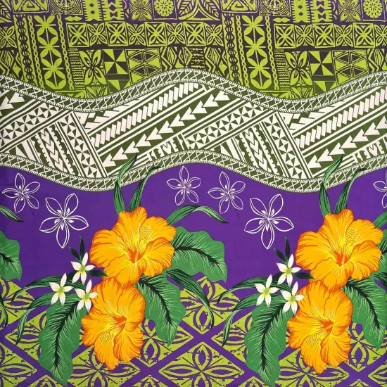 1 Yard Tapa Tribal Tattoo Hibiscus Plumeria Peachskin Fabric 45 Inch Width Purple {1}