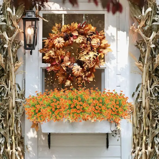 6 Bundles Artificial Fall Flowers - Orange {2}