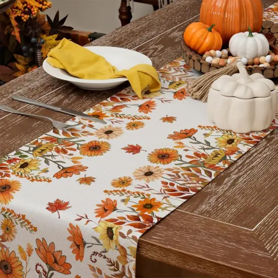 Fall Pumpkins and Sunflowers Table Runner 13x48 Inch {3}