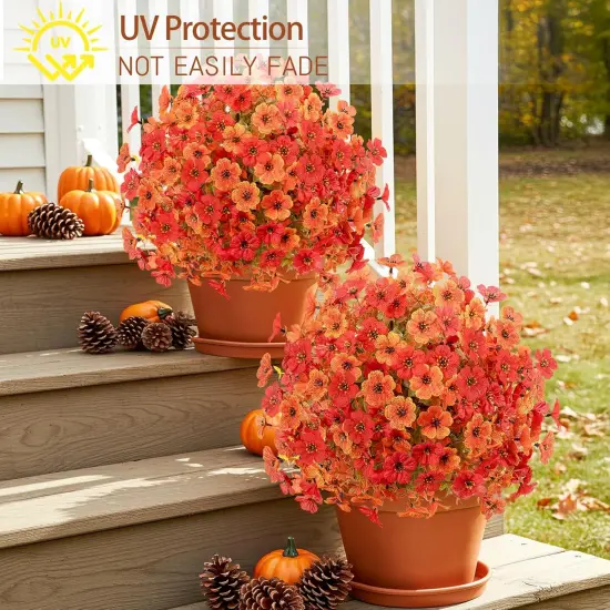 2 Pack Artificial Fall Mums Flowers - Orange & Red {4}