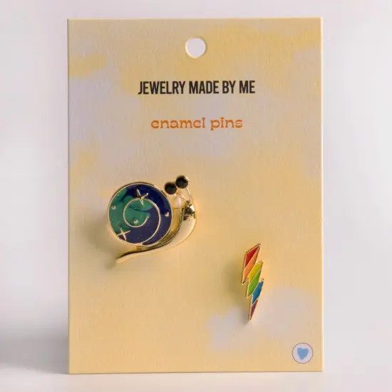 Snail and Rainbow Lightning Bolt Enamel Pins 2 Pack {1}