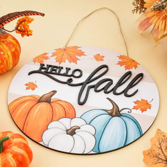 3D Hello Fall Wreaths Wooden Welcome Signs {4}