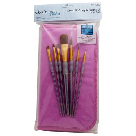 RCC-512 | Crafter's Choice&trade; 8pc Brown Taklon Pink Keep N' Carry Brush Set {1}