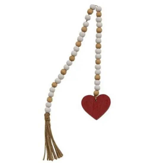 Red Heart Bead Garland with Jute Tassel for Farmhouse Decor {1}