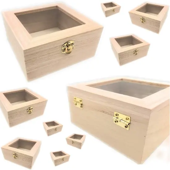 10 pc Set Unfinished Wood Craft Box with Window for Arts, Crafts and Birthday Party Favor DIY {1}