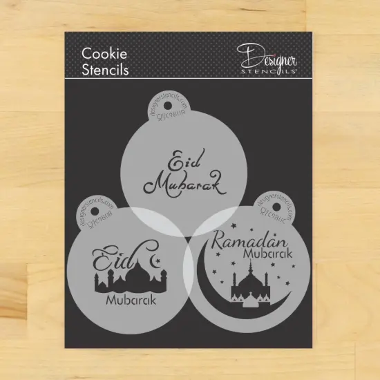 Eid Mubarak Cookie Stencil Set | C980 by Designer Stencils | Cookie Decorating Tools | Baking Stencils for Royal Icing, Airbrush, Dusting Powder | Reusable Plastic Food Grade Stencil for Cookies | Easy to Use & Clean Cookie Stencil {1}