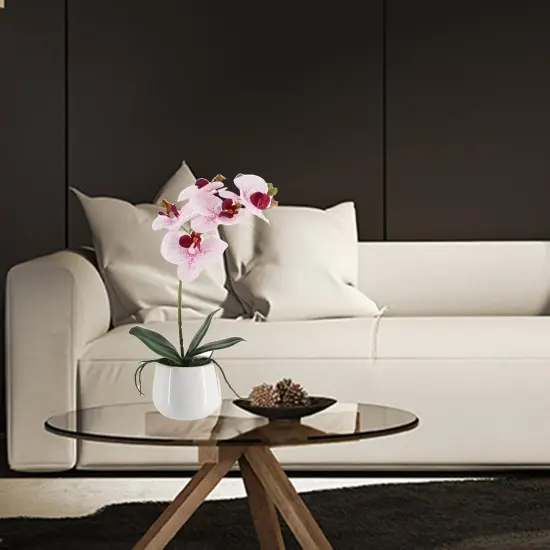 Artificial Orchids in Ceramic Pottery,Fake Orchid with Real Touch Stems, Faux Orchid Flowers for Artificial Flora Table Arrangement Centerpiece,Gift for Mom,Wife,Friends.Home & Office Decoration(16in) {4}