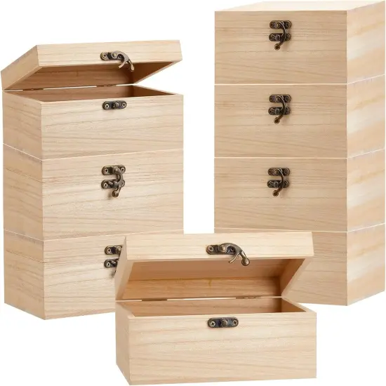 8 Pcs Unfinished Wooden Box for Crafts Unpainted Wood Box with Hinged Lid Front Clasps Plain Jewelry Photo 6.7 x 5.1 x 3.2 In for DIY Make Your Own Gift Keepsake Storage {1}