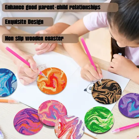 8 Pcs Diamond Art Painting Coasters Kits Marble Ocean Diamond Art Coasters with Holder DIY Diamond Dot Coaster for Gifts Beginner Adults Art Table Home Craft Gift Supplies {3}