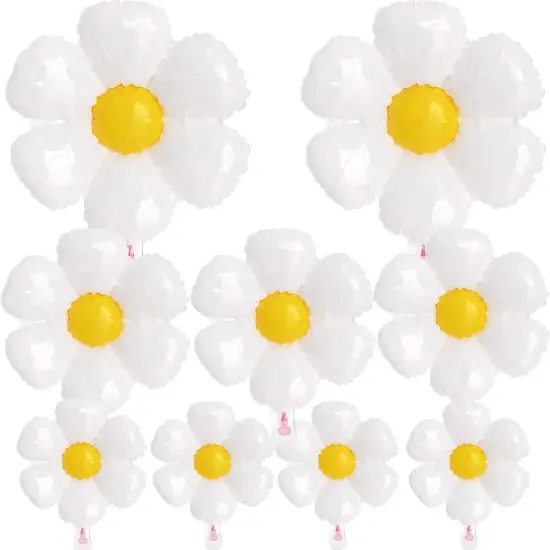 9 Pieces Large Daisy Flower Balloons Set - 3 Sizes White Flower Shaped Aluminum Foil Balloon for Daisy Birthday Decorations, Baby Shower, Wedding, Groovy Boho Daisy Party Supplies {1}