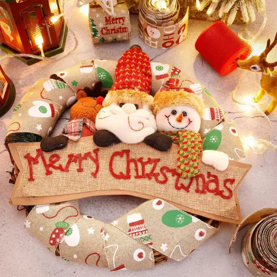 5 Colors Wreaths Burlap Ribbon- Total 27.3yards Christmas Xmas Wired Edge Ribbon for Gift Wrapping Bows Rustic Crafts Supplies Weddings Holiday Decorations - 2.4in Wide {6}